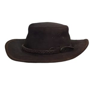 CUTANA Mens Australian 100% Leather Dark Brown Western Outback Hat Size L 59cm